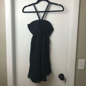 Betsey Johnson Vintage Evening Silk Mini Dress Halter embellishment Babydoll